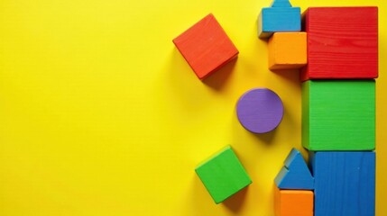 Obraz premium Colorful Wooden Blocks Arranged on Yellow Background for Creative Play