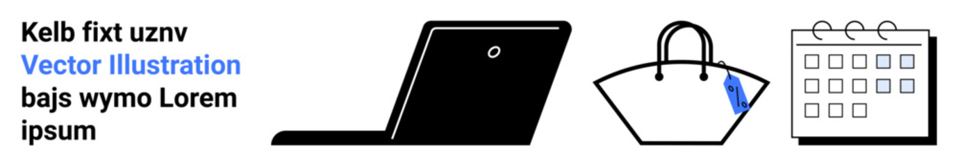 Laptop, handbag with paper peeking out, and calendar icon aligned for multitasking, planning, efficiency. Ideal for work-life balance, scheduling, personal organization, productivity hacks time