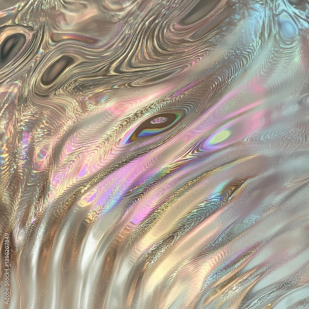 Poster abstract iridescent liquid texture background with pearlescent waves and holographic reflections