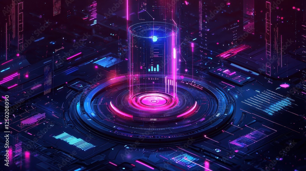 Poster futuristic digital space aerial view of data visualization and tech innovation