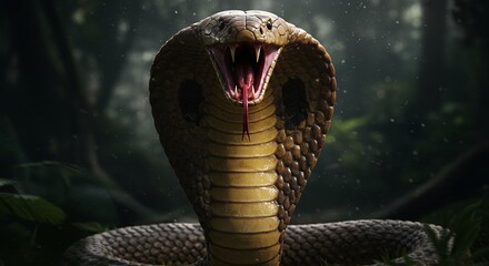 Cobra with an open mouth threatening in the natural habitat