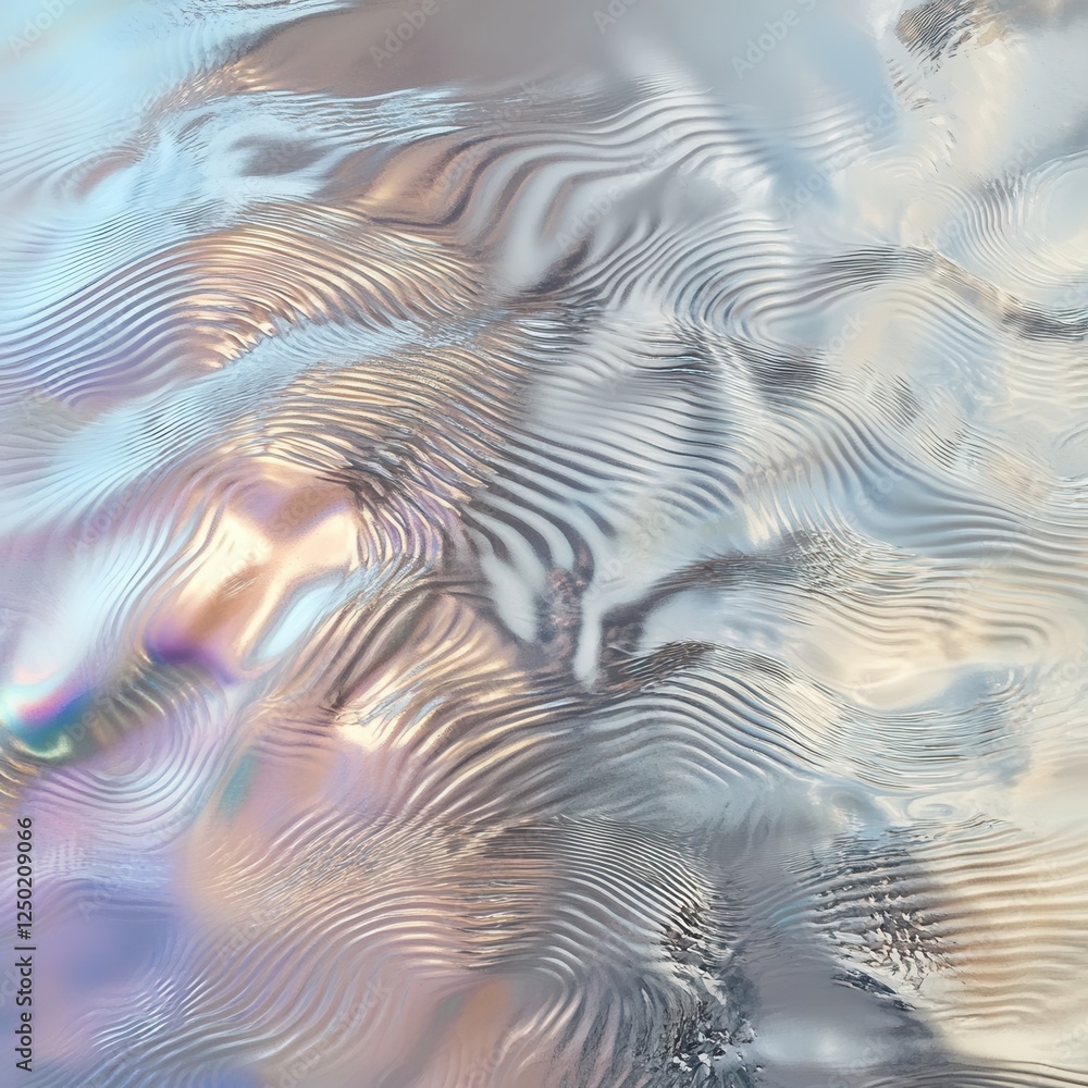 Poster iridescent liquid metal waves - abstract texture background with pearlescent reflections