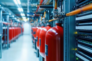 Advanced fire suppression system in server room, using inert gases to protect equipment.