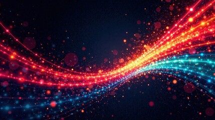 Fototapeta premium Abstract Glowing Trails of Red and Blue Light Streaks Across Dark Background
