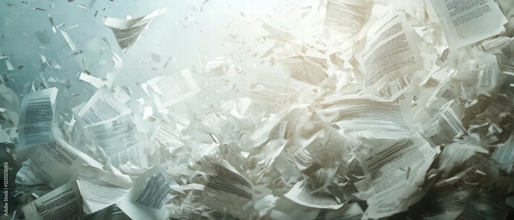 Poster abstract view of flying pages in inky atmosphere with soft background