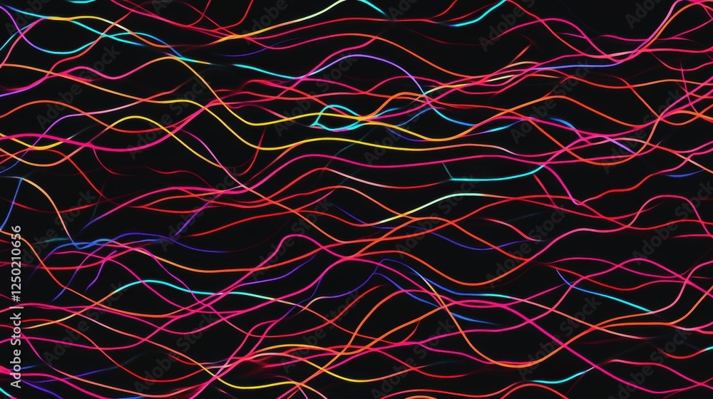 Poster colorful neon lines abstract pattern on black background for design use