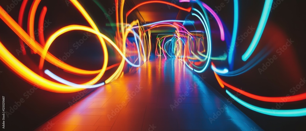 Aufkleber futuristic neon light trails abstract pattern in dynamic motion art