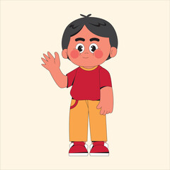 Boy Say Hay Cartoon Character Illustration