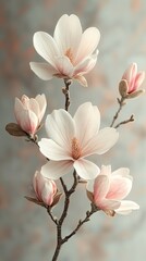 Beautiful magnolia flowers in soft pastel colors against a blurred background, showcasing nature's elegance