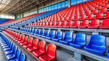 Bench of a football stadium with red and blue seats,, athletic event, red seats