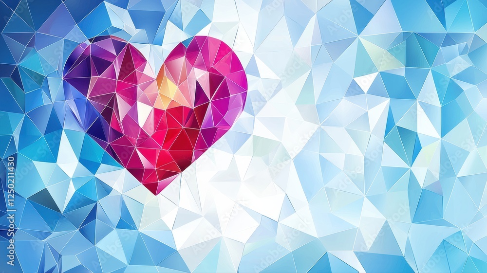 Poster abstract multicolor heart shape with geometric triangles background