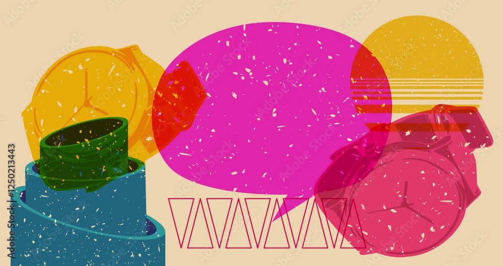 Aufkleber risograph wristwatch and speech bubble with geometric shapes animation. moving object in trendy riso