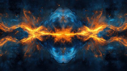 Symmetrical Abstract Energy Field Orange Fire and Blue Ice Cosmic Background.