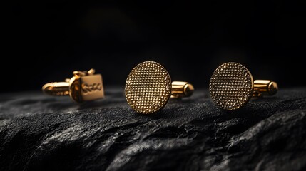 Elegant Gold Cufflinks on Dark Background for Formal Accessories
