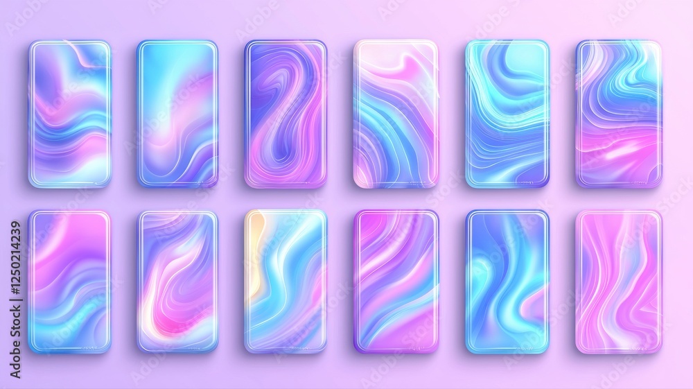 Poster vibrant abstract phone mockups with colorful swirling patterns