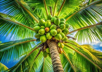 Fototapeta premium Lush Tropical Coconut Palm Leaves Architectural Photography