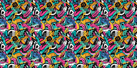 Naklejka premium Cartoon hand-drawn doodles on the subject of summer holidays theme seamless pattern