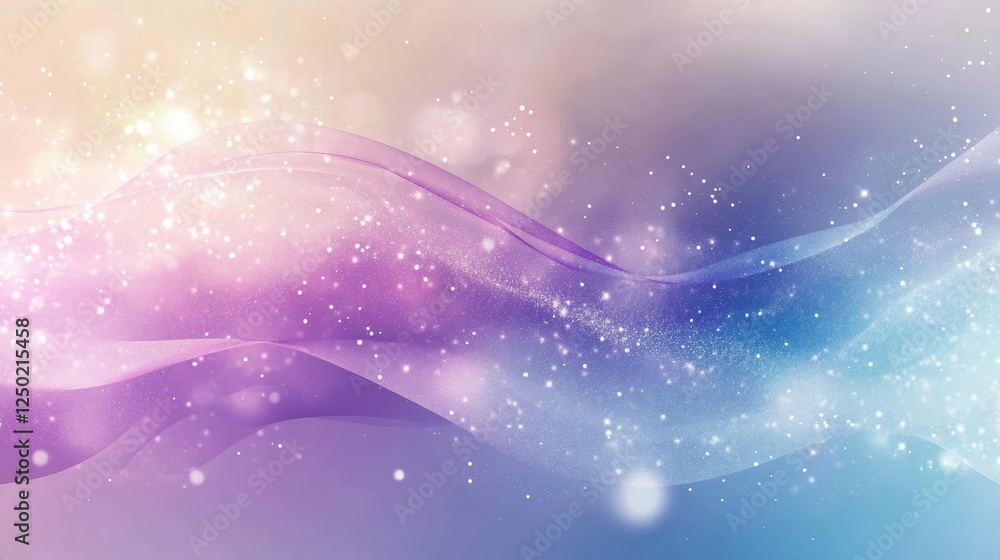 Poster ethereal abstract background with flowing waves, sparkling particles, and gradient colors in pastel 