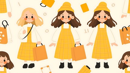 Cute girls shopping pattern