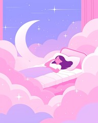Obraz premium Woman Sleeping in Clouds at Night