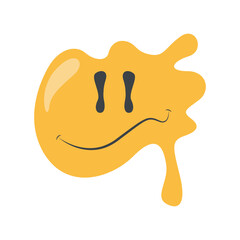 Psychedelic Dripping Smile on White Background. Vector Illustration in Vintage Cartoon Design