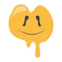 Psychedelic Dripping Smile on White Background. Vector Illustration in Vintage Cartoon Design