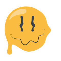 Psychedelic Dripping Smile on White Background. Vector Illustration in Vintage Cartoon Design