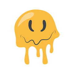 Psychedelic Dripping Smile on White Background. Vector Illustration in Vintage Cartoon Design