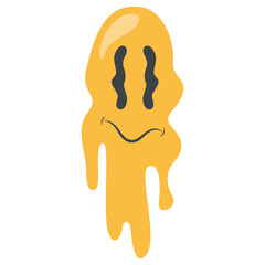 Psychedelic Dripping Smile on White Background. Vector Illustration in Vintage Cartoon Design