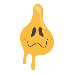Psychedelic Dripping Smile on White Background. Vector Illustration in Vintage Cartoon Design