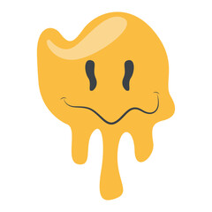 Psychedelic Dripping Smile on White Background. Vector Illustration in Vintage Cartoon Design