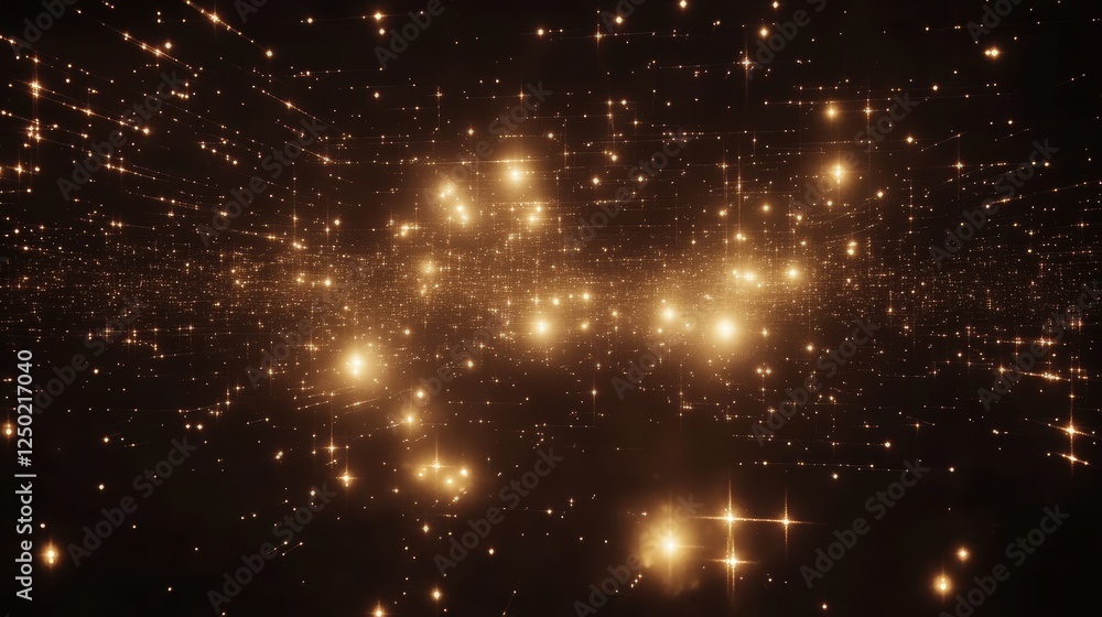 Poster abstract golden network of light particles on black background futuristic technology and data visual