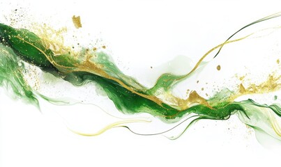 Obraz premium Abstract green gold fluid art; white background; elegant design; website header