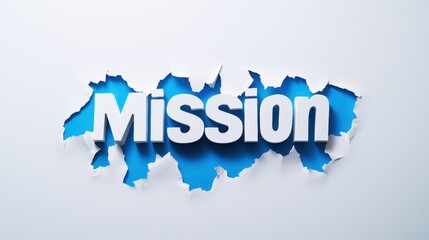 Discovering the Mission, White Lettering Emerging from a Torn Blue Paper Background