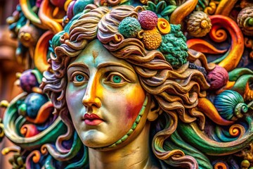 Fototapeta premium Macro Detail of Italian Modernist Sculpture in Rivoli, Close-up Texture, Abstract Art, Novecento Style
