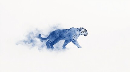 A majestic blue cheetah gracefully prowls through a misty landscape, embodying elegance and strength