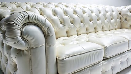Fototapeta premium Macro Detail of Classic White Leather Sofa, Modern Design, Isolated on White