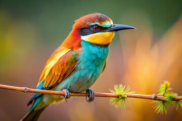 Obraz premium Macro Photography: Bird on a Branch, Poised to Strike - Wildlife Stock Photo
