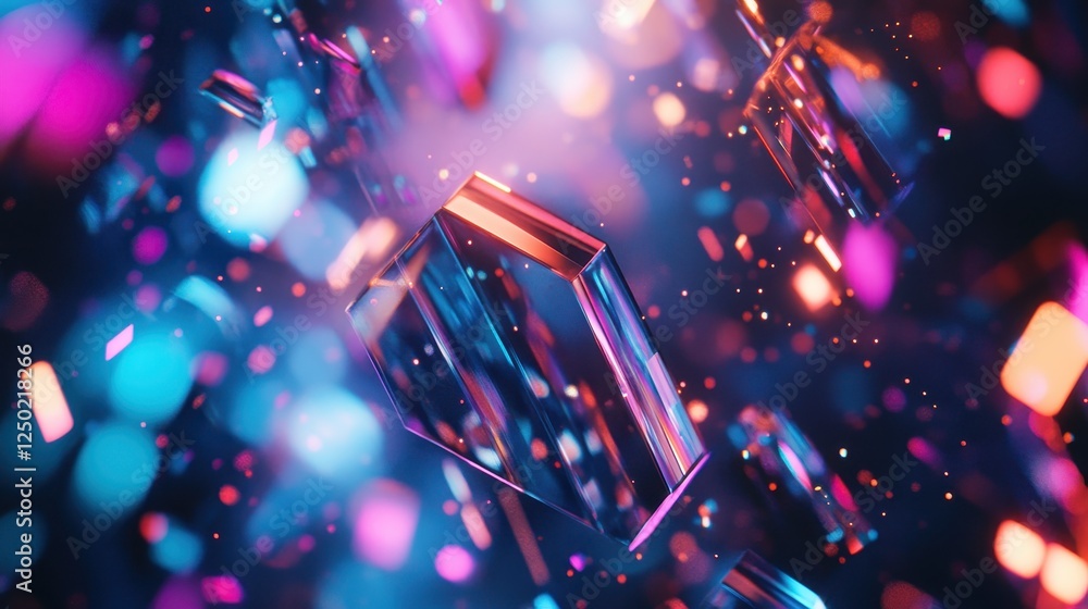 Poster abstract crystal geometry with bokeh lights modern technology and futuristic design