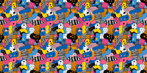 Cartoon hand-drawn doodles on the subject of summer holidays theme seamless pattern