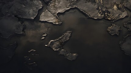 Abstract Dark Textured Surface with Gold Accents and Organic Shapes