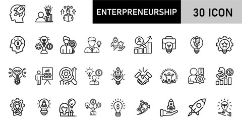 Minimalist Enterpreneurship Icon Pack | 30 Outline Vector Icons, Editable stroke. 