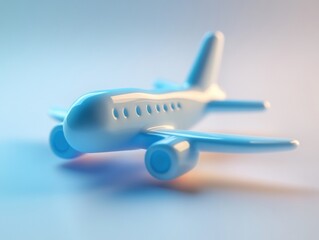 Fototapeta premium Stylish blue toy airplane on a soft background.