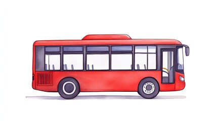 Side view of a vibrant red city bus parked on a clean street with no passengers visible