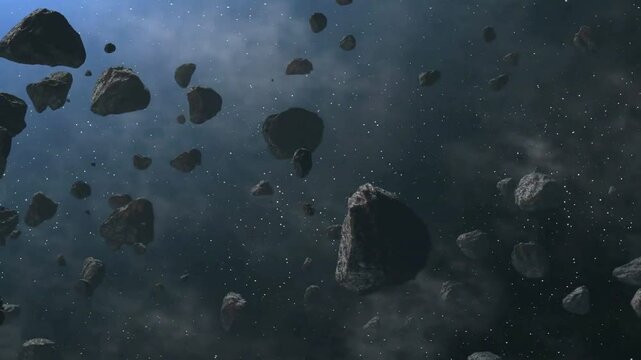 Asteroid field in deep space.
