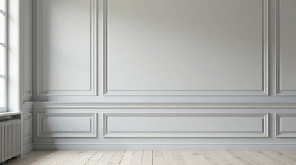 Elegant Room with White Paneled Walls and Light Wood Floor