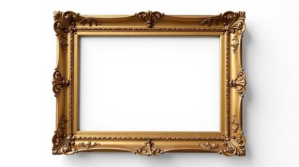 Ornate Gold Picture Frame on White Background, Ideal for Mockups and Design Projects