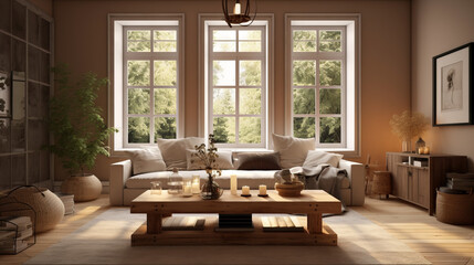 Obraz premium A cozy living room featuring a deep red velvet sofa with white cushions