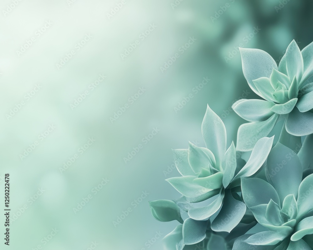 Poster elegant mint green succulents with soft bokeh background and ample copy space