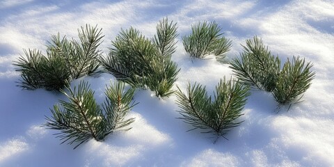 Pine Branches in Winter Snow A Natural Scene of Evergreen Foliage in a Snowy Landscape